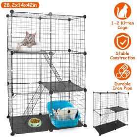 3 Tier Cat Playpen Cage Metal Indoor Cat House Detachable Kitten House With 3 Doors 2 Ladders Large Cat Exercise Place For 1-2 Cats Black