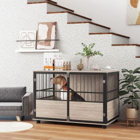 39.5" Furniture Style Dog Crate End Table w/ 3 Doors for Small to Large Dogs, Walnut Finish