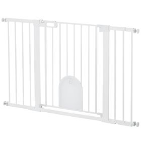 30"-52" Extra Wide Pet Gate Barrier with Small Door, 30"H Dog Gate with Safety Gate Barrier, Stair Pressure Fit, White