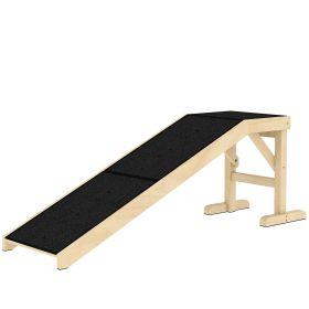 Pet Ramp Bed Steps for Dogs Cats Non-slip Carpet Top Platform Pine Wood 59"L x 16"W x 20"H Natural Wood