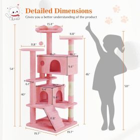54 -Cat Tree Tower - Multi-level With Sisal Grab Post, Indoor Apartment With Ladder, Plush Toys, Rest And Play (Color: Pink)
